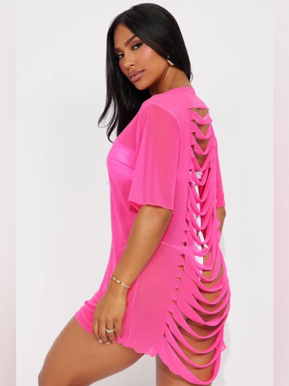 Shaina Ripped Hot Pink Mesh Cover-up - Picture 2 of 4